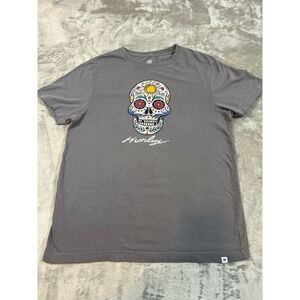 Hurley Mens Sugar Skull Graphic T-Shirt Gray Cotton Surf Crewneck Medium